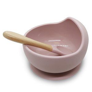 Kushies SiliScoop Silicone Raised Edge Bowl with Spoon for self Feed - Pink